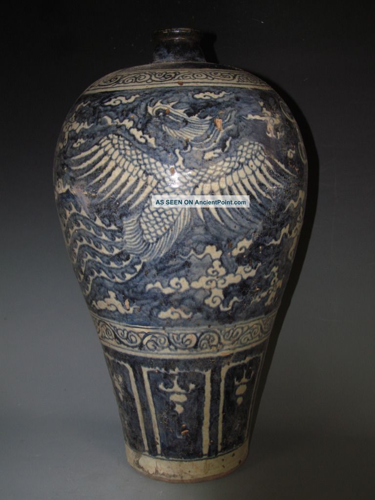 Fine Chinese Huge Blue & White Porcelain Phniex Vase Vases photo