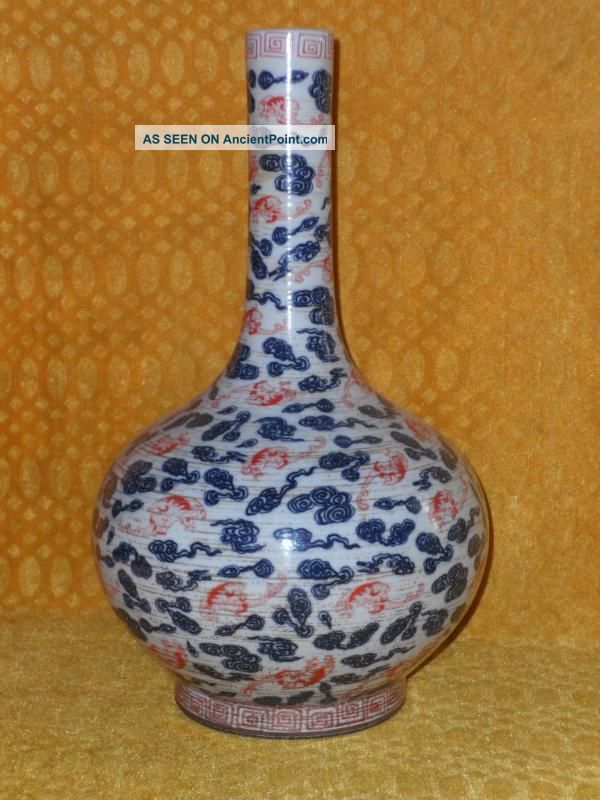 Rare Chinese Blue&underglaze Red Porcelain Bat Vase Vases photo