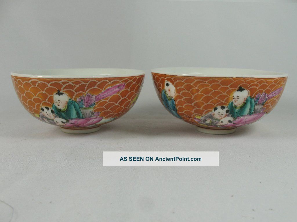 A Pair Great Fine Famille Rose Porcelain Urchin Bowls 4.  5 