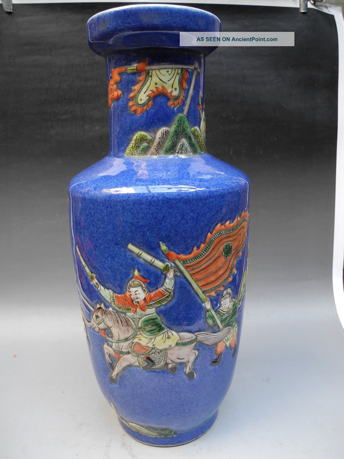 Blue Glaze Famille Rose Persons Porcelain Vase Vases photo