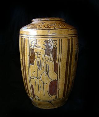 20ct Chinese Stone Ware Jar Vase With Scholar Design (wesj) photo