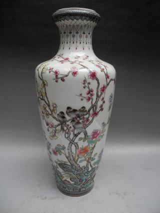 Famille Rose Flower Bird Porcelain Vase photo