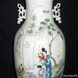 Wonderful 19thc Chinese Porcelain Famille Rose Floor Vase Calligraphy Lady Eliza photo