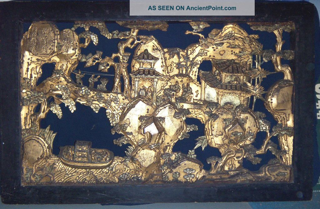 Antique Chaozhou Architectural Penetrative Gilded Wood Carving Chinese China Other photo