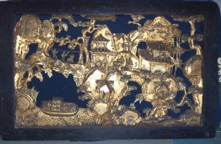 Antique Chaozhou Architectural Penetrative Gilded Wood Carving Chinese China photo