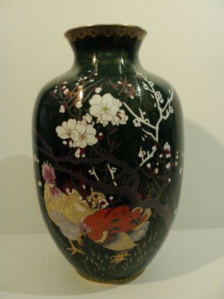 Gorgeous Large Chinese Cloisonne Enamel Vase W/ Chicken / Rooster Decoration photo