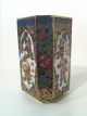 Small Vtg Metal Enamel Chinese Vase Pencil Holder - New Year Parade Gft Vases photo 4