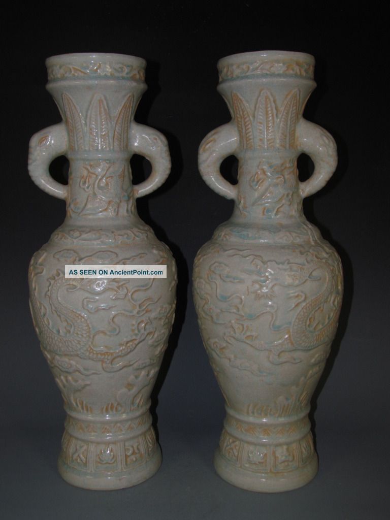 Fine A Pair Chinese Purely White Porcelain Carved Dragon Vase Vases photo