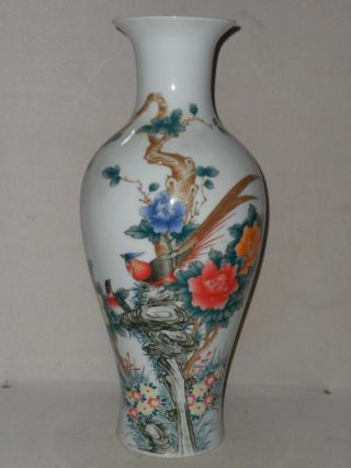 Famille Rose Porcelain Flowers And Birds Vase photo