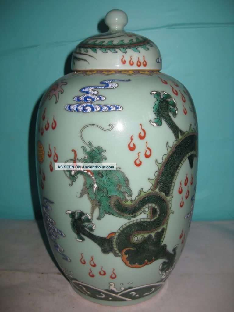 Qing Dynasty Period Pastel Porcelain Dragon Phoenix Vase Vases photo