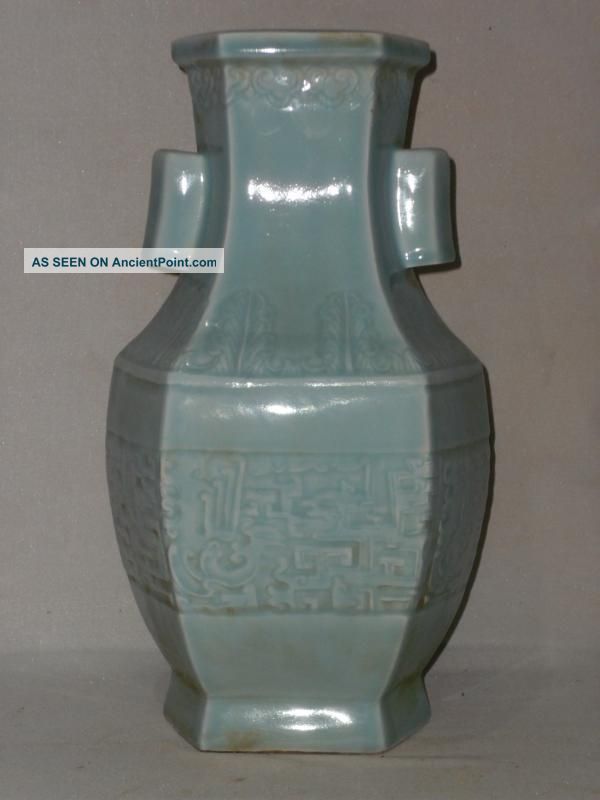 Pea Green Glaze Porcelain Engraving Vase Vases photo
