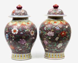 Pair Of Chinese Antique Porcelain Temple Jars With Qianlong Mark,  Late 19th C photo
