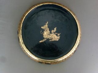 Large Antique Chinese Mirror Black Lacquer & Gilt Bowl Dragon 19th Century photo