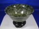 Vintage Solid Jade Very Thin Bowl With Handcarved Wood Base Bowls photo 1