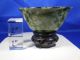 Vintage Solid Jade Very Thin Bowl With Handcarved Wood Base Bowls photo 2