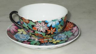 Chinese Cup And Saucer Marked Painted Floral Chintz photo