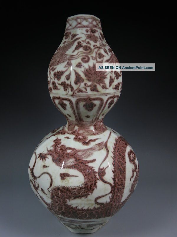A Huge Stunning Chinese Underglaze Red Porcelain Gourd Vase Dragon Vases photo
