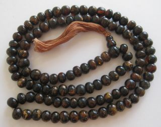 Fine Old Chinese Carved Amber Prayer Bead Tassel Necklace photo