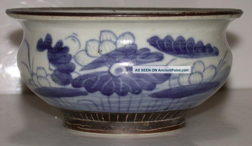 19th C Chinese Porcelain Bowl Blue White & Brown Vases photo