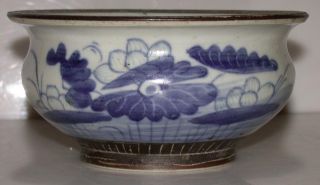 19th C Chinese Porcelain Bowl Blue White & Brown photo