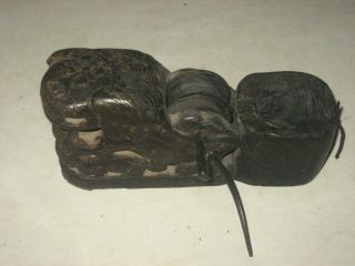 Rare Antique Chinese Animal Lion Carved Wood Carpenter Building Tool photo