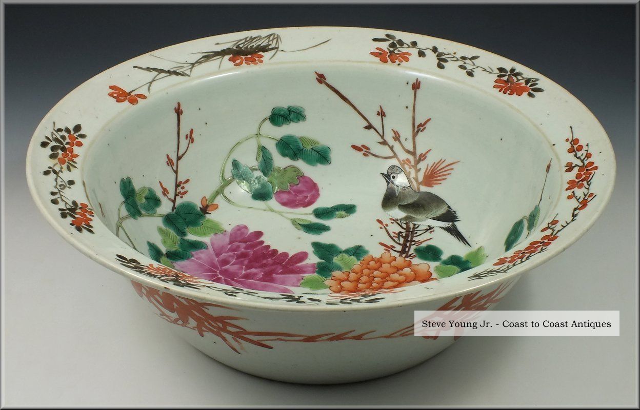 19th C Chinese Porcelain Bowl W/ Bird & Flowers Bowls photo