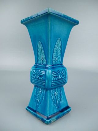 Old Chinese Porcelain Turquoise Glaze Gu - Form Vase - Vessel Gu Form photo