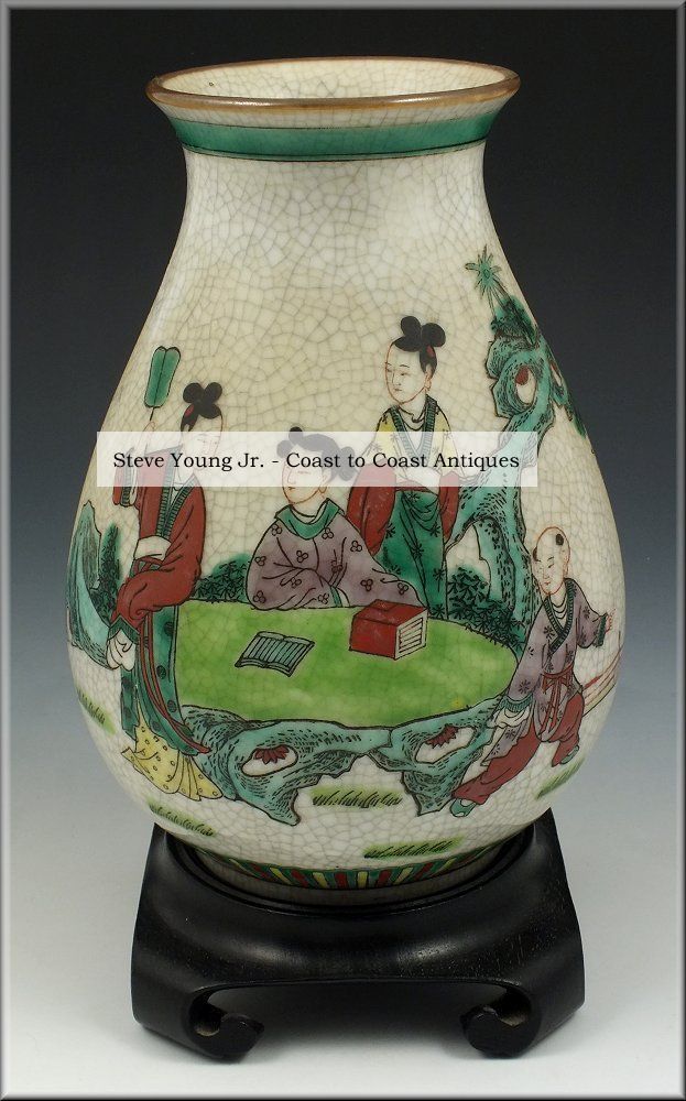 Lovely 19th Antique Chinese Famille Verte Vase On Stand Vases photo