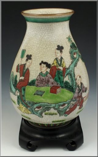 Lovely 19th Antique Chinese Famille Verte Vase On Stand photo