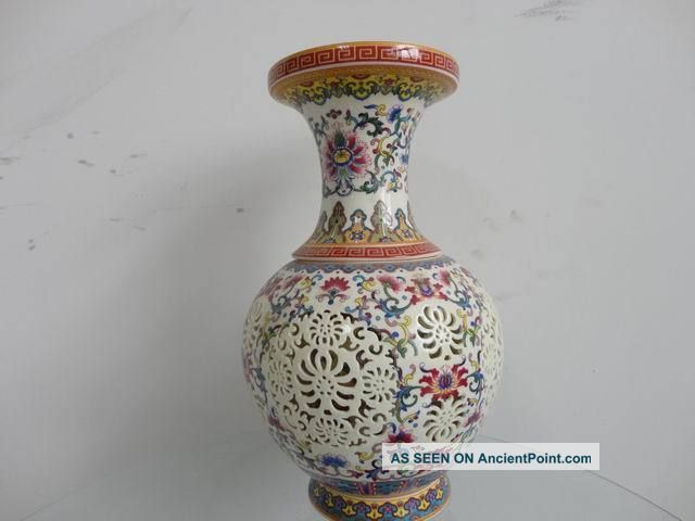 Bistratal Rotatable Hollowed Vase Porcelain Ceramic Exquisite Old Vases photo