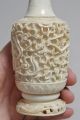Early 20c Fine Chinese Carved Bone Miniature Vase Or Snuff Bottle 7”h W Dragons Snuff Bottles photo 4