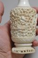 Early 20c Fine Chinese Carved Bone Miniature Vase Or Snuff Bottle 7”h W Dragons Snuff Bottles photo 5