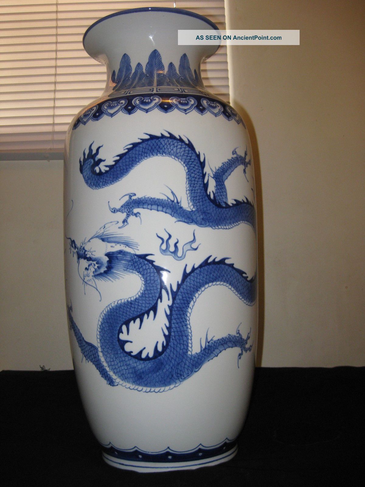 Chinese Blue & White Two Dragons And Pearl Porcelain Vases Vases photo