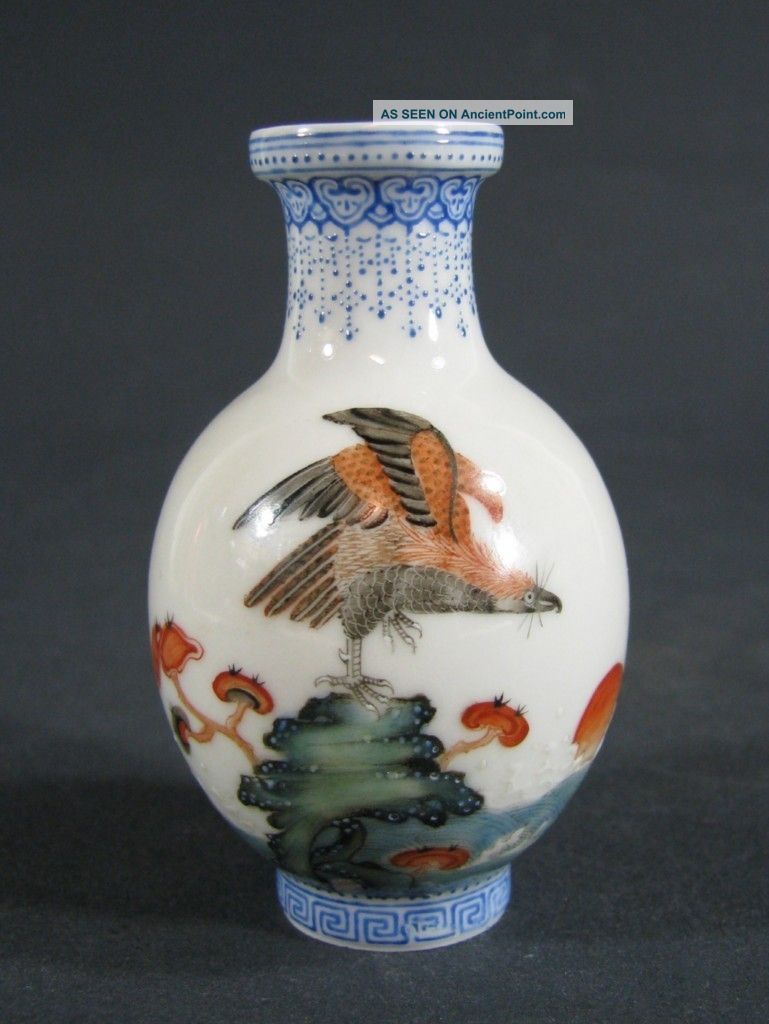 Fine Mini Old Signed Chinese Famille Rose Eggshell Vase Republic Grt Eagle Hawk Vases photo