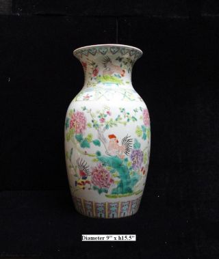 Chinese Hand Painted Phoenixes & Flowers Graphic Colorful Porcelain Vase F326 photo