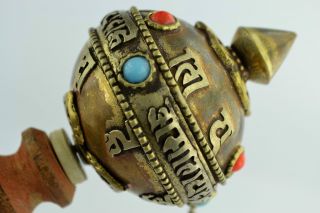 China Collectibles Old Tibet Decorated Handwork Copper Exorcism Prayer Wheel ++ photo