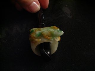 Vintage Carved Jadeite White Jade With Pixiu With $ Sign Crown Finger Band Ring photo