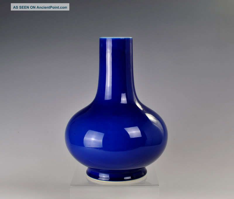Chinese Sacrificial Blue Glazed Vase Antique Porcelain Qing 19c Vases photo