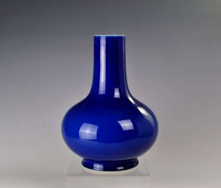 Chinese Sacrificial Blue Glazed Vase Antique Porcelain Qing 19c photo