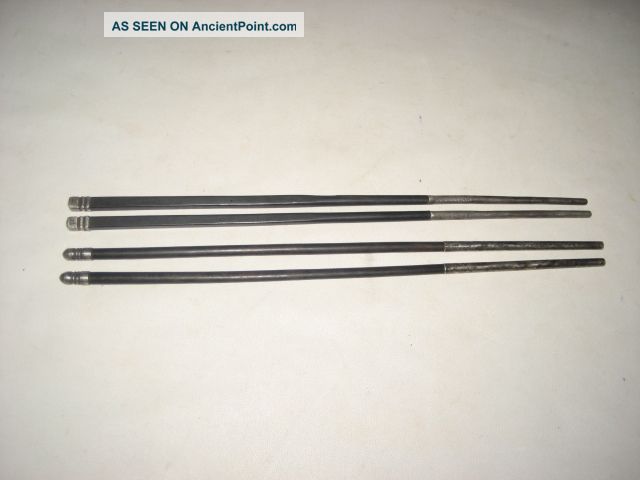 Two Pair Antique Chinese Silver Cover Ebony Chopsticks Other photo