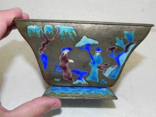 Vintage Chinese Enamel Flower Box - Pot,  Square,  Made In China Mark photo
