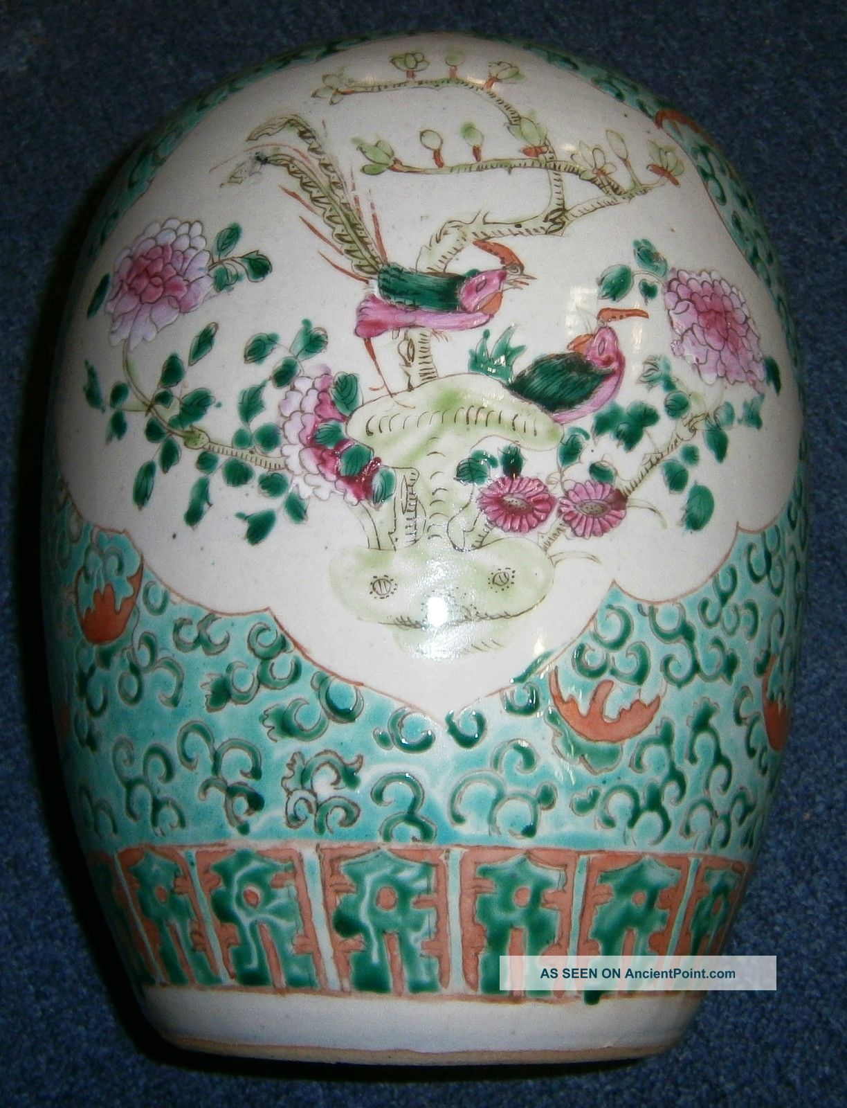 Large Antique 19c Straits Chinese Nonya Peranakan Vase Jar Phoenix Famille Rose Vases photo