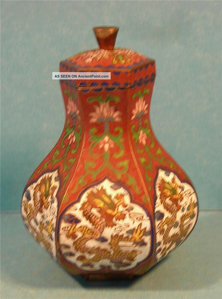 Antique Cloisonne Jar ~ Six Panel Dragon Scene ~ Wonderful Other photo