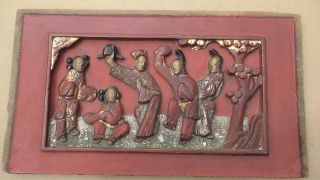 Antique Hand - Carved Chinese Temple Panel photo