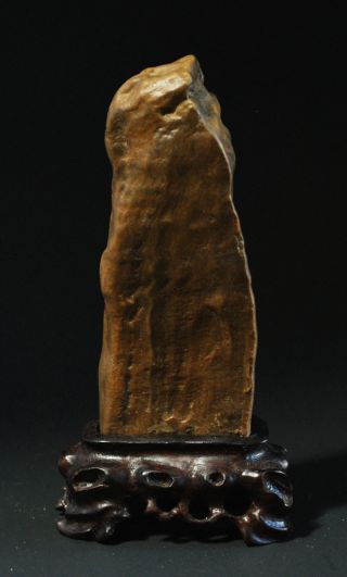 A Miniature Petrified Wood Scholar Stone With Stand. photo