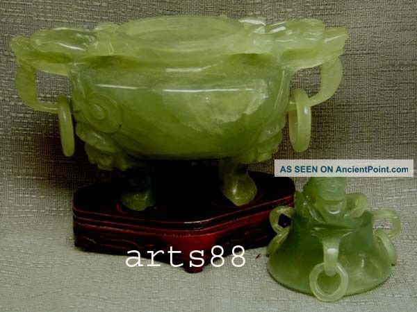 Old Chinese Green Serpentine Jade Of Incense Burner 16 Vases photo