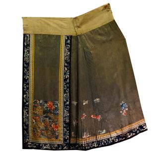 Antique Chinese Shi Shi Dog Pleated Skirt Ch’ing Dynasty 19th Century photo