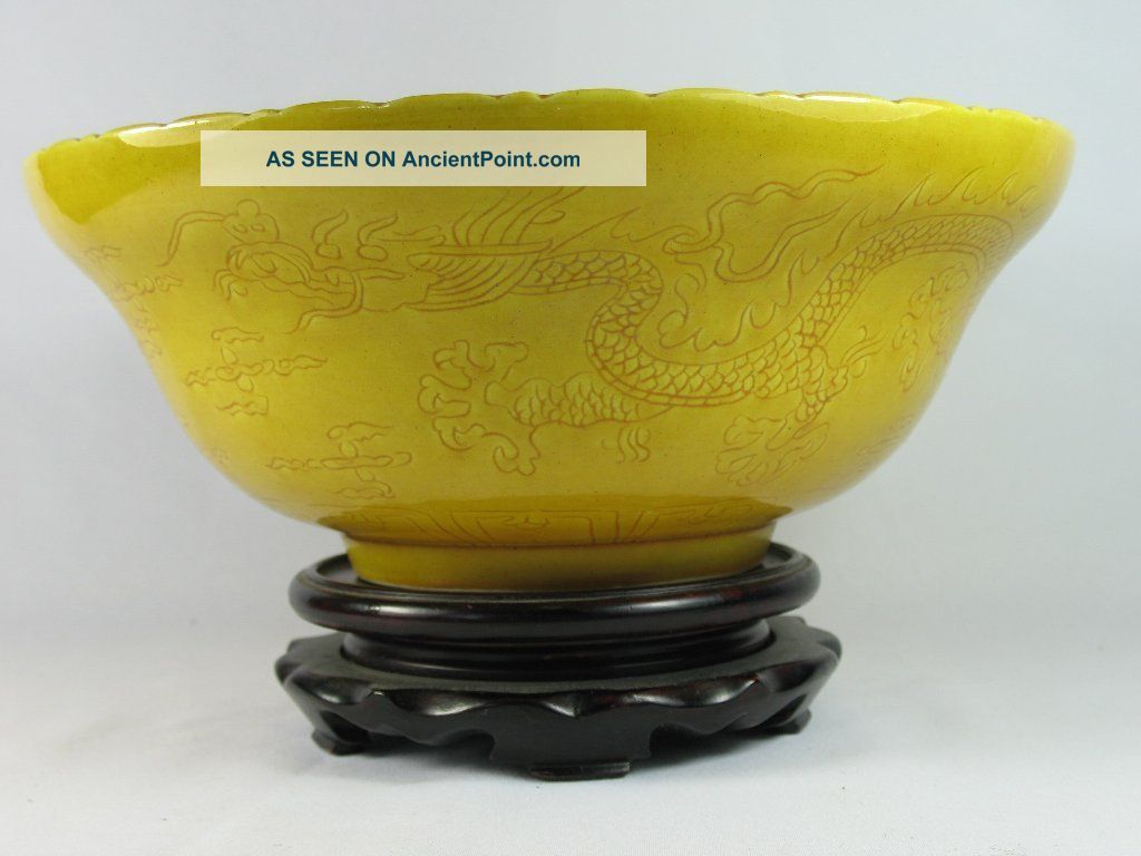 Yellow Ceramic Glaze Famille Rose Porcelain Dragon Phenix Bowls 10 