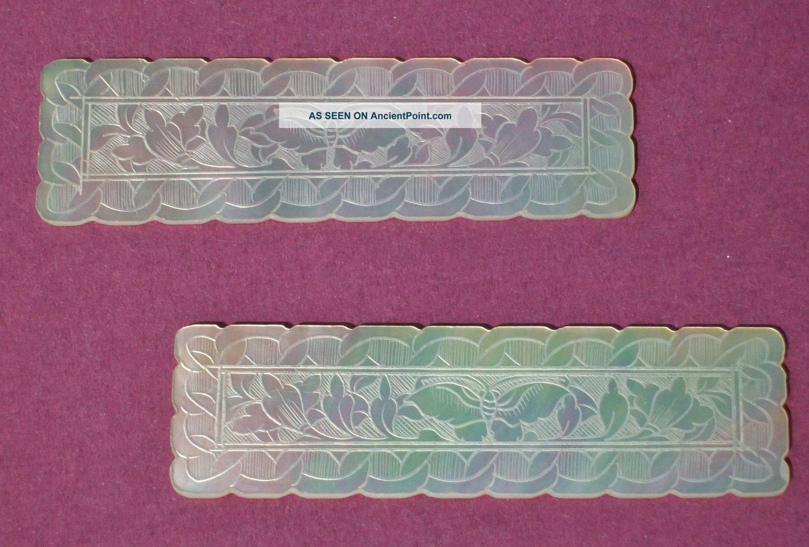 2 Antique Chinese Hand Carved Mother Of Pearl Butterfly Gaming Counters Chips Other photo