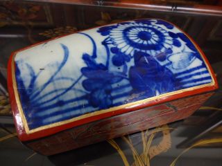 Antique Chinese Porcelain Lacquerware Box Container photo